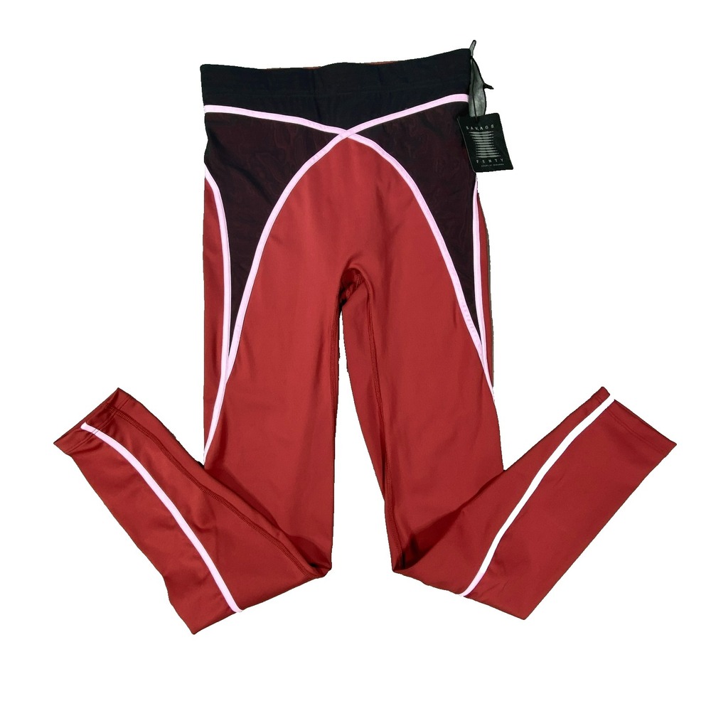 NWT Rihanna Savage X Fenty Sport Leggings High Waist Mesh Maroon Women Medium